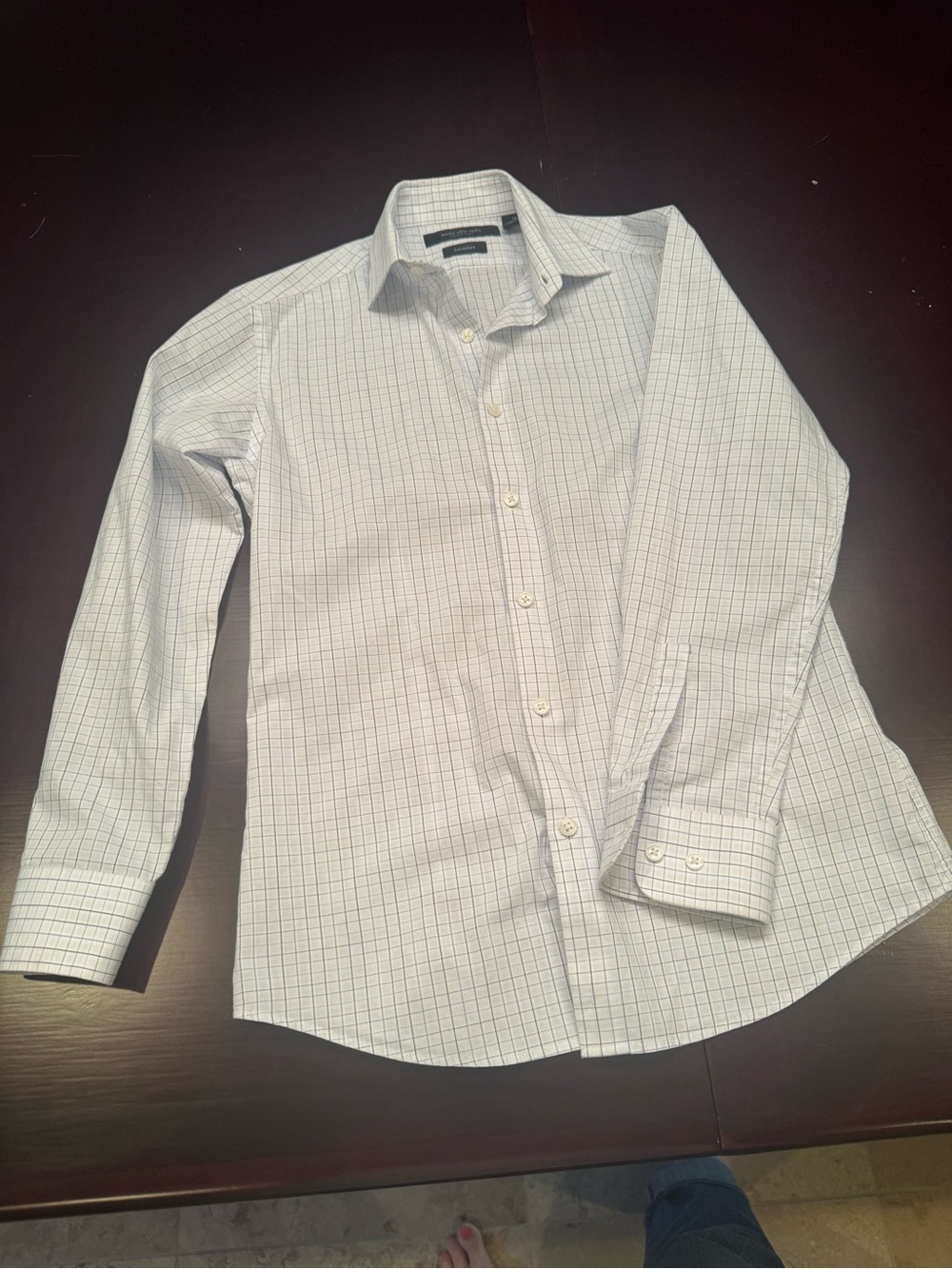 Marc New York White Dress Shirt with Navy Windowpane Check
